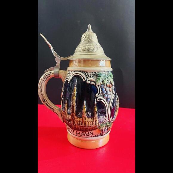 ❤️SOLD❤️Vintage DBGM Western Germany German Beer Stein with Pewter Lid. 7" in. - Picture 3 of 7